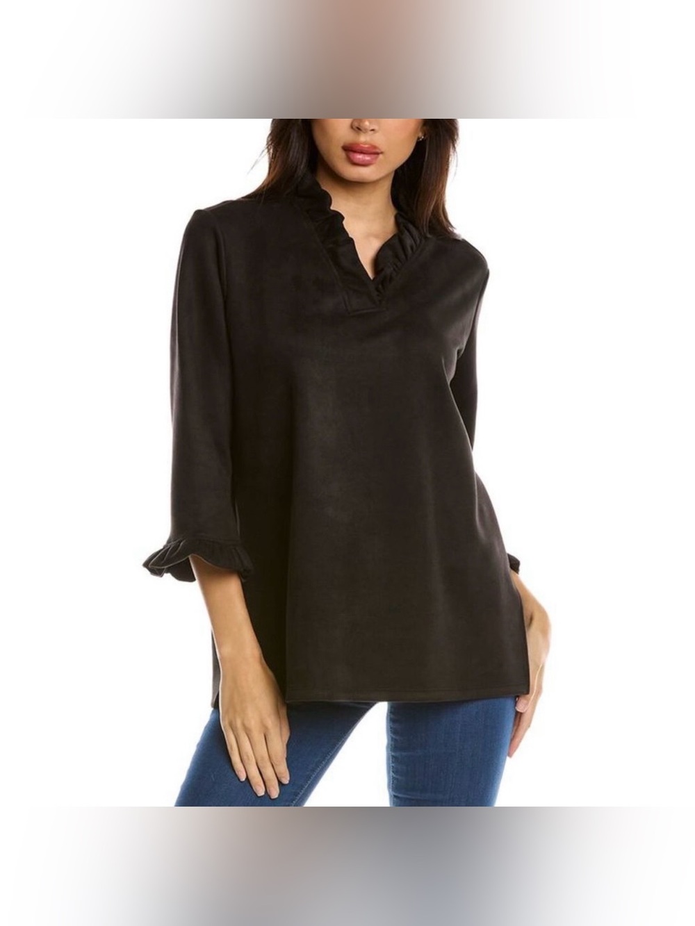 Jude Connally Black Cora Blouse USA Lightweight 3/4 Sleeves NWT Size Small